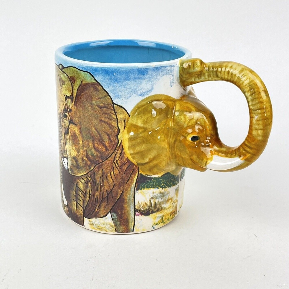 Vintage 1990 Five And Dime 3D Embossed Elephant Coffee Mug Cup 16 fl. oz.